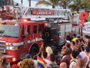 A fire truck takes part in Fort Lauderdale Gay Pride, where two people were stabbed on Sunday.