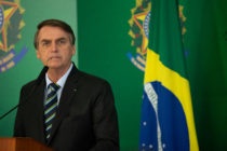 Brazilian President Jair Bolsonaro speaks with press after meeting with venezuelan opposition leader and self-declared iterim president Juan Guaido at Palace Itamaraty on February 28, 2019 in Brasília, Brazil