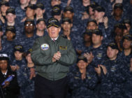 President Donald Trump speaks to members of the U.S. Navy and shipyard workers on board the USS Gerald R. Ford CVN 78 that is being built at Newport News shipbuilding, on March 2, 2017 in Newport News, Virginia.