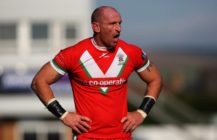 Rugby player Gareth Thomas makes a point during the Rugby League Alitalia European Cup match between Wales and Ireland.