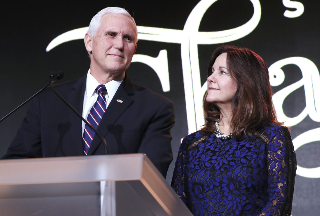 Vice President Mike Pence and Karen Pence speak at the Save the Storks 2nd Annual Stork Charity Ball at the Trump International Hotel.