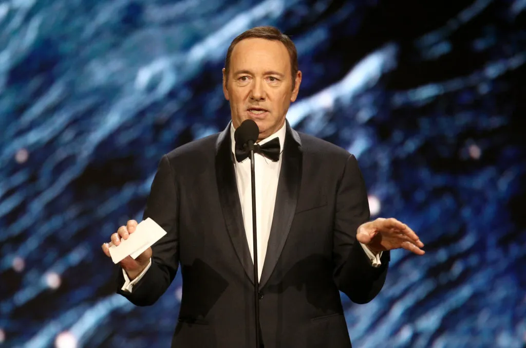 BEVERLY HILLS, CA - OCTOBER 27: Kevin Spacey onstage to present Britannia Award for Excellence in Television presented by Swarovski at the 2017 AMD British Academy Britannia Awards Presented by American Airlines And Jaguar Land Rover at The Beverly Hilton Hotel on October 27, 2017 in Beverly Hills, California. (Photo by Frederick M. Brown/Getty Images)