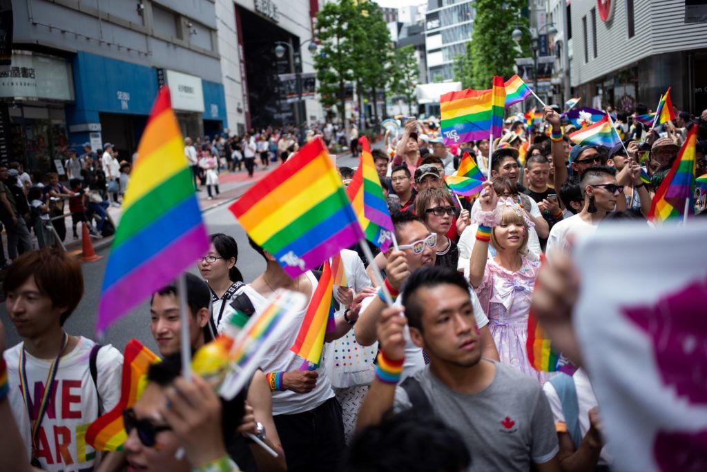Japan Japanese outing LGBT campaigners attend a Pride event in Tokyo, Japan where the first refugee has been accepted on ground of LGBT+ persecution
