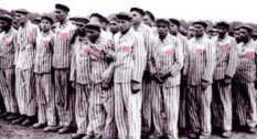 Gay men wearing pink triangle, representing Holocaust Memorial Day