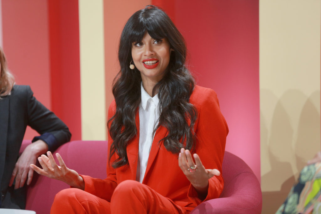 Jameela Jamil speaks on stage at the 2018 Girlboss Rally at Magic Box on April 28, 2018 in Los Angeles, California.
