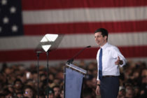 South Bend Mayor Pete Buttigieg announces that he will be seeking the Democratic nomination for president during a rally in the old Studebaker car factory on April 14, 2019 in South Bend, Indiana.