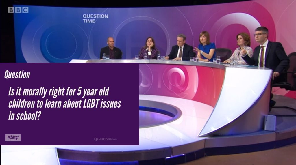 All of the Question Time panellists supported LGBT-inclusive education