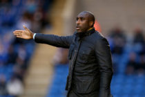 Sol Campbell, Manager of Macclesfield Town calls instruction from the touchline during the Sky Bet League Two match on December 8, 2018