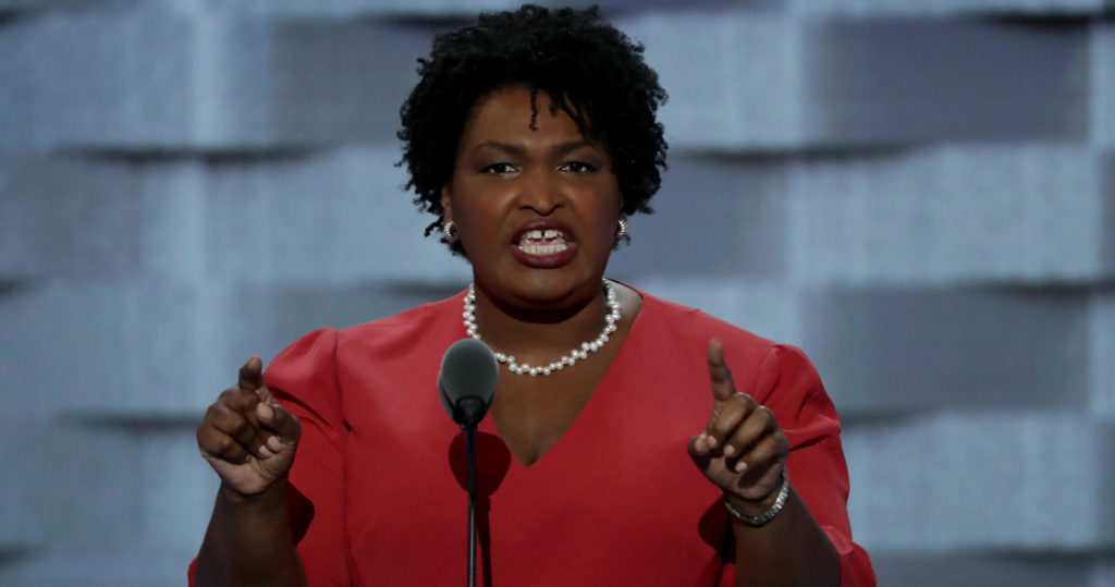 Stacey Abrams speaks at the Democratic National Convention at the Wells Fargo Center, July 25, 2016 in Philadelphia, Pennsylvania.
