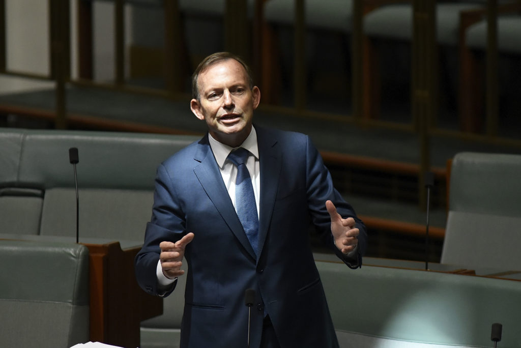 Tony Abbott speaks for amendments to the marriage equality bill at Parliament House on December 7, 2017 in Canberra, Australia.
