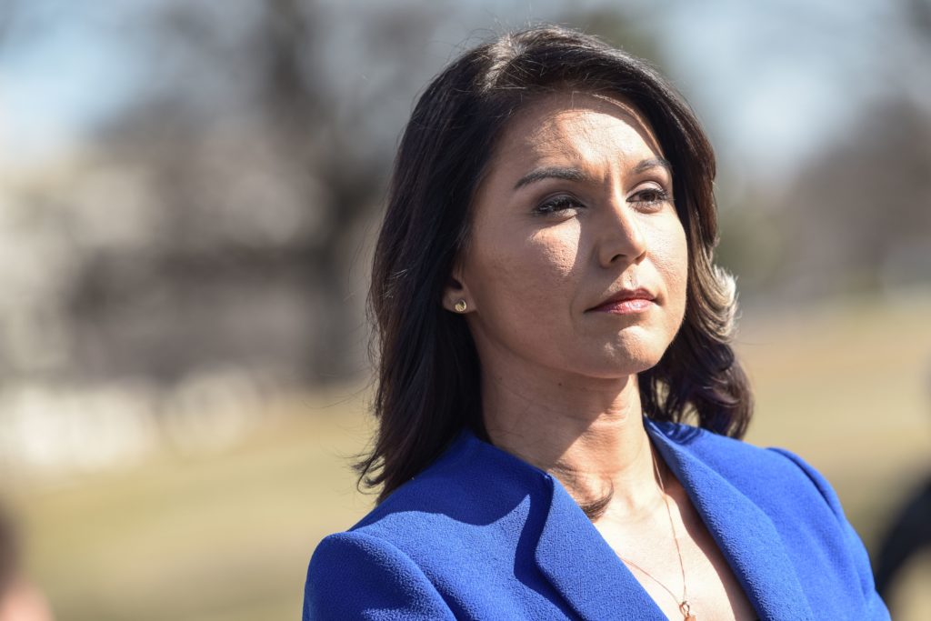Democrat Congresswoman Tulsi Gabbard from Hawaii, an official candidate for the Democratic Primaries of the 2020 US Presidential election, gives a press conference in Washington DC on February 15, 2019.