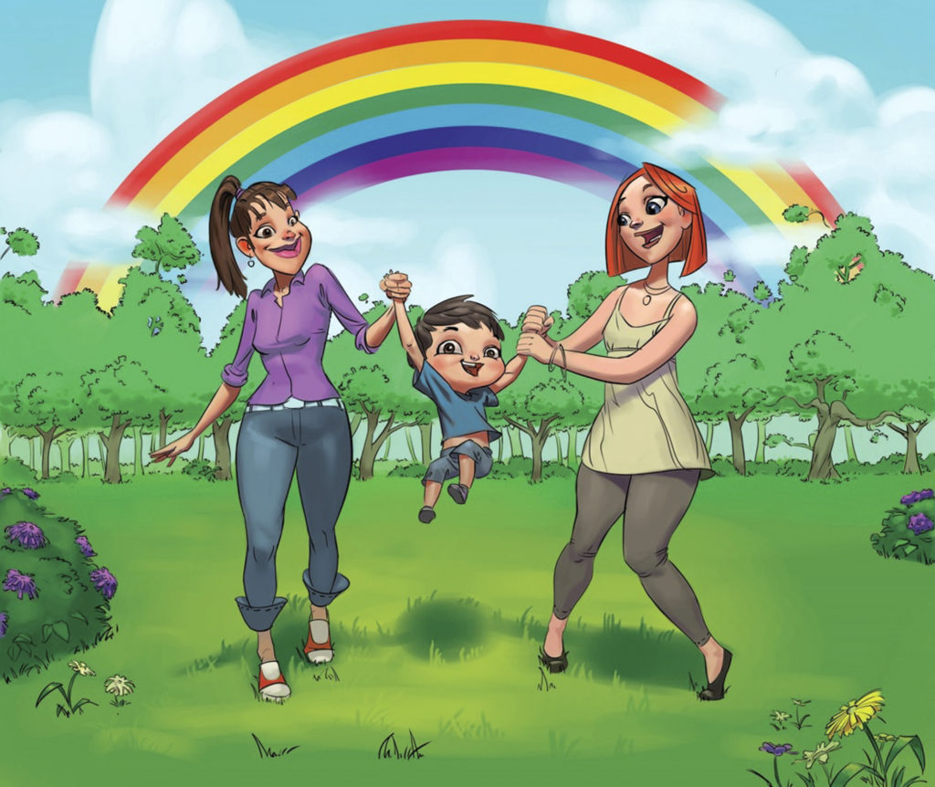 A drawing from picturebook 'My Rainbow Family' shows same-sex couples