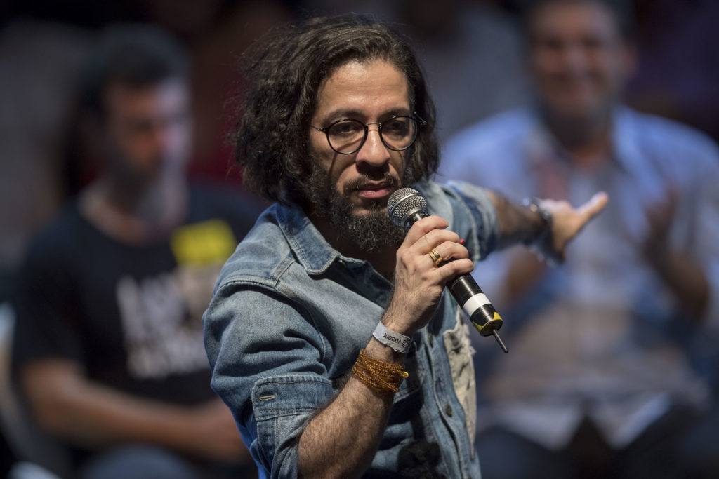 Jean Wyllys, Rio de Janeiro federal deputy for the Socialism and Liberty Party (PSOL) speaks during a rally of Brazilian leftist parties at Circo Voador in Rio de Janeiro, Brazil, on April 02, 2018