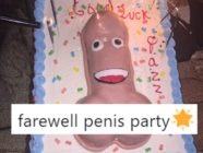 The penis cake made for transgender activist Jazz Jennings, with a tweet overlaid