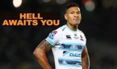 Israel Folau of the Waratahs looks on during the round 8 Super Rugby match between the Blues and Waratahs at Eden Park on April 06, 2019 in Auckland, New Zealand.