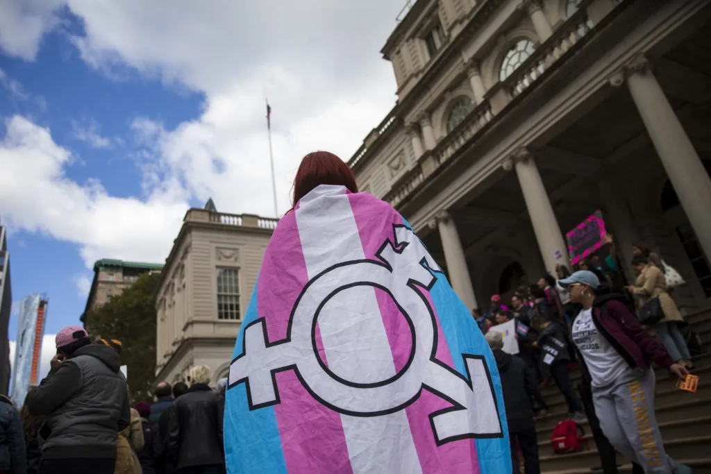 Photo of person adorned in trans flag crime england wales