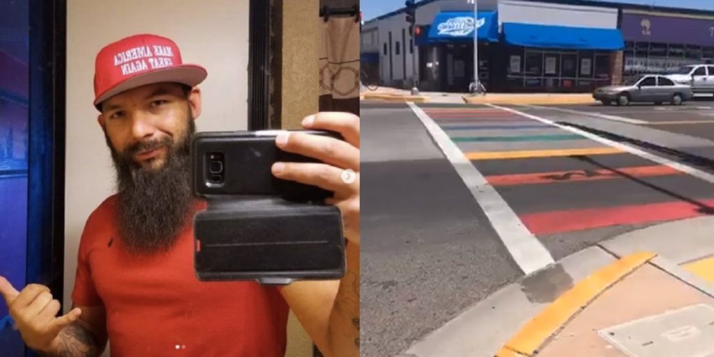 Anthony Morgan was arrested on suspicion of vandalising the Albuquerque rainbow crossing