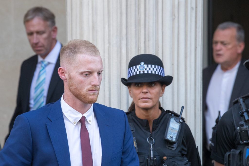 BRISTOL, ENGLAND - AUGUST 06: England Cricketer Ben Stokes leaves Bristol Crown Court on August 6, 2018 in Bristol, England. Ben Stokes, 27, Ryan Ali, 28 and Ryan Hale, 27, are jointly charged with affray outside a Bristol night club on September 25 last year. (Photo by Matt Cardy/Getty Images)