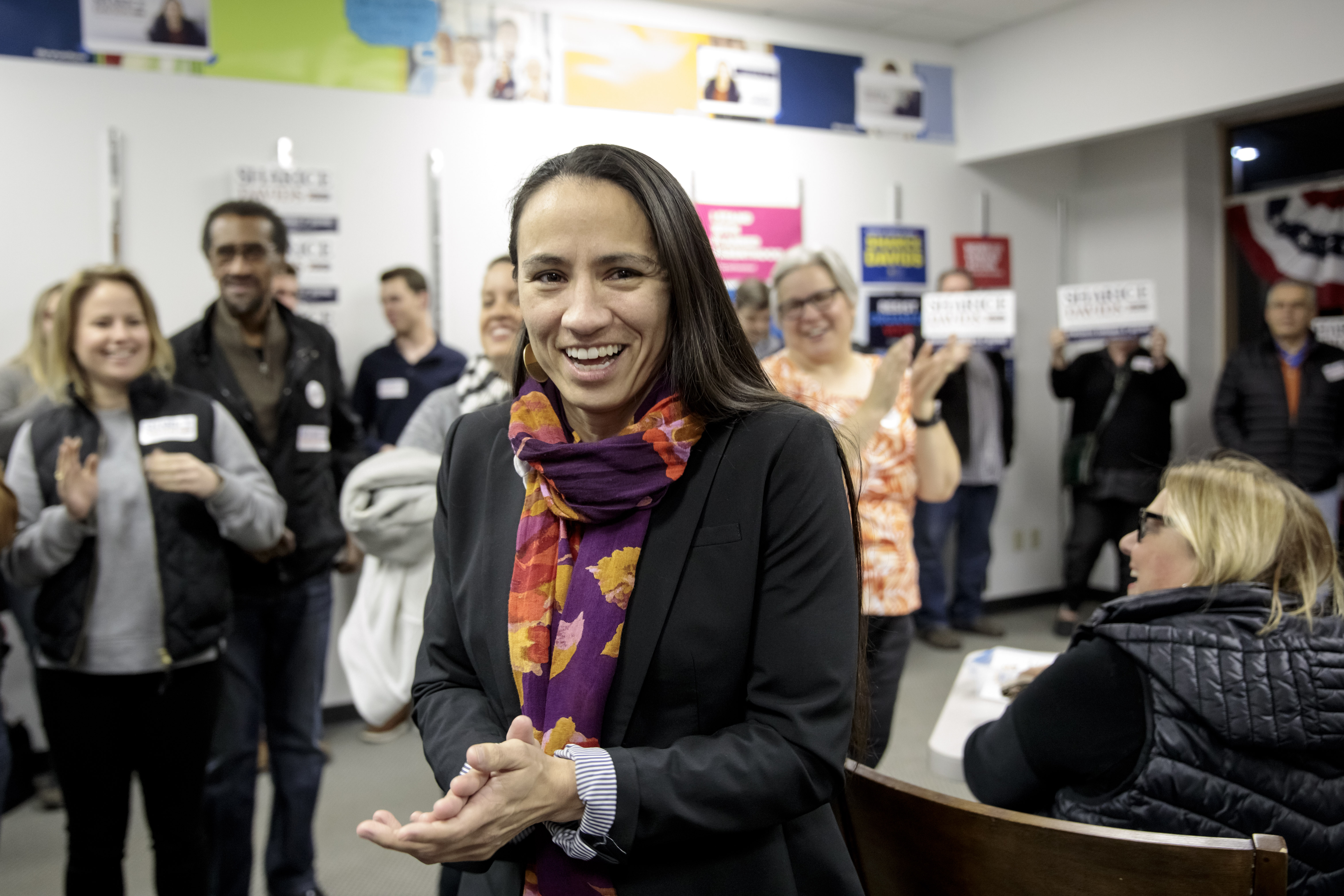 Sharice Davids, is greeted by supporters. (Whitney Curtis/Getty)