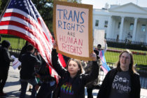 A 'We Will Not Be Erased' rally in front of the White House October 22, 2018, afterthe New York Times published news of an unreleased Trump administration memo that proposes a trans-exclusive legal definition of gender. (Chip Somodevilla/Getty)
