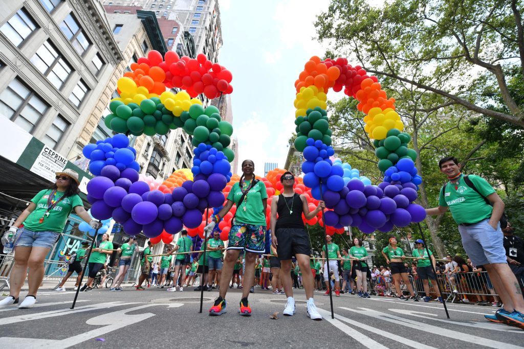Rainbow balloons spellng out '50' at WorldPride NYC