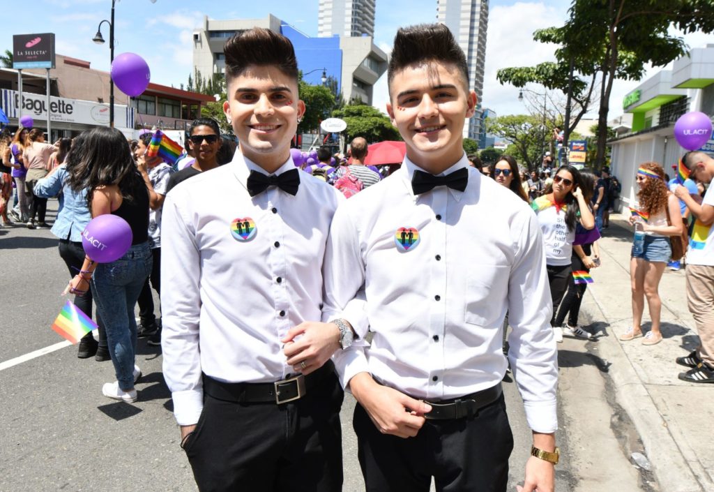 Revellers take part in the Gay Pride Parade in San Jose, on June 25, 2017. / AFP PHOTO / Ezequiel BECERRA (Photo credit should read EZEQUIEL BECERRA/AFP/Getty Images)