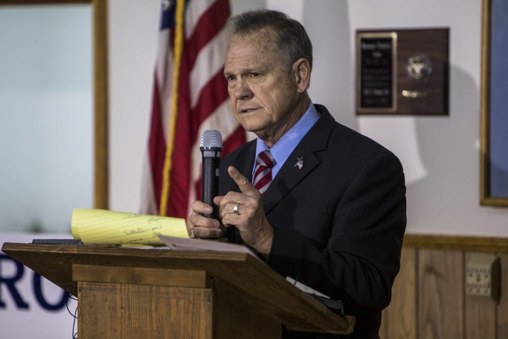 HENAGAR, AL - NOVEMBER 27: Judge Roy Moore holds a campaign rally on November 27, 2017 in Henagar, Alabama. Over 100 supporters turned out to the event packing the Henagar Event Center. (Photo by Joe Buglewicz/Getty Images)