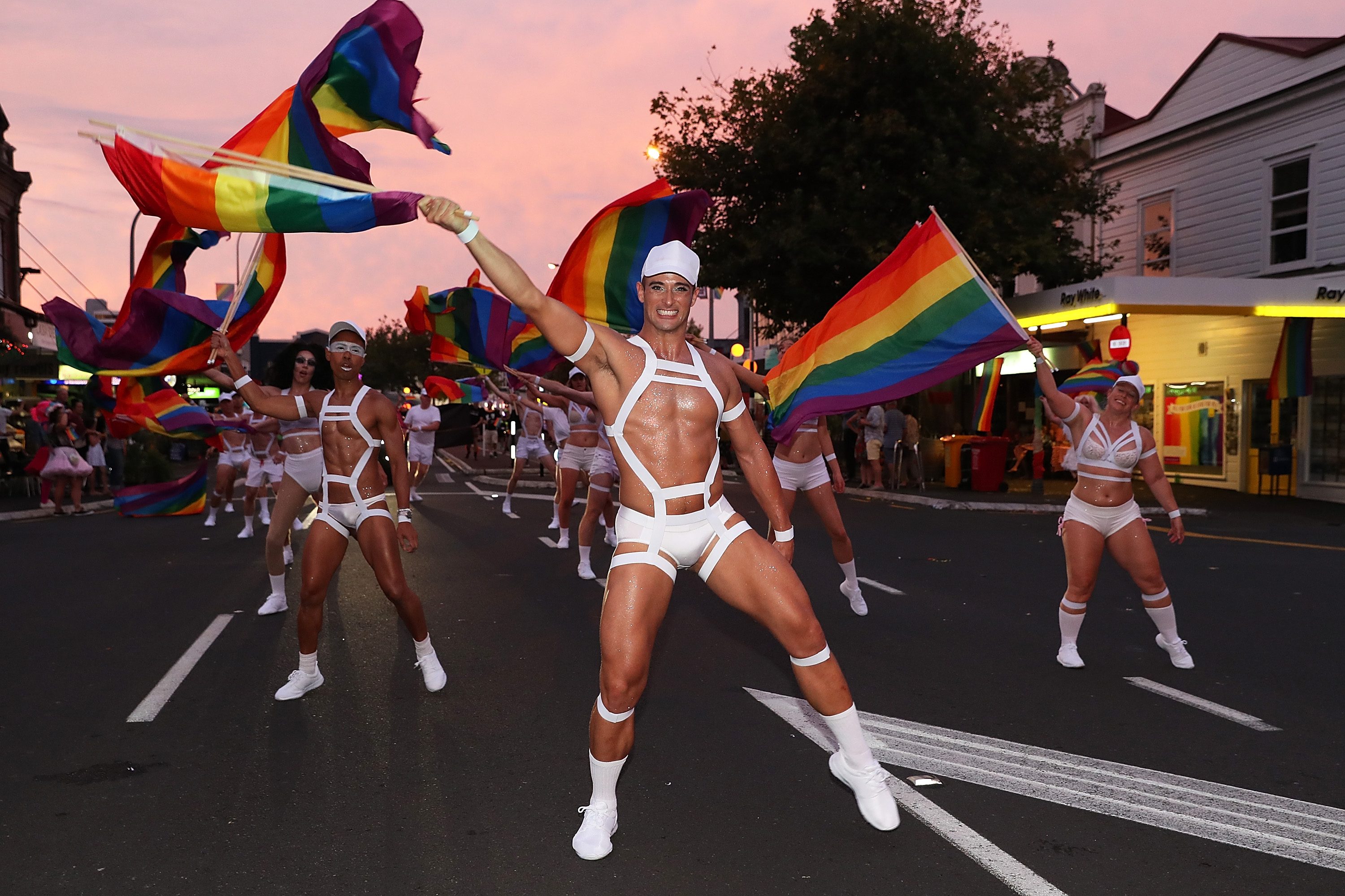 Dancers march at Auckland Pride on February 17, 2018.