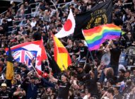 LOS ANGELES, CA - MAY 13: Fans fly the rainbow flag before the game between New York City and Los Angeles FC at Banc of California Stadium on May 13, 2018 in Los Angeles, California. (Photo by Harry How/Getty Images)