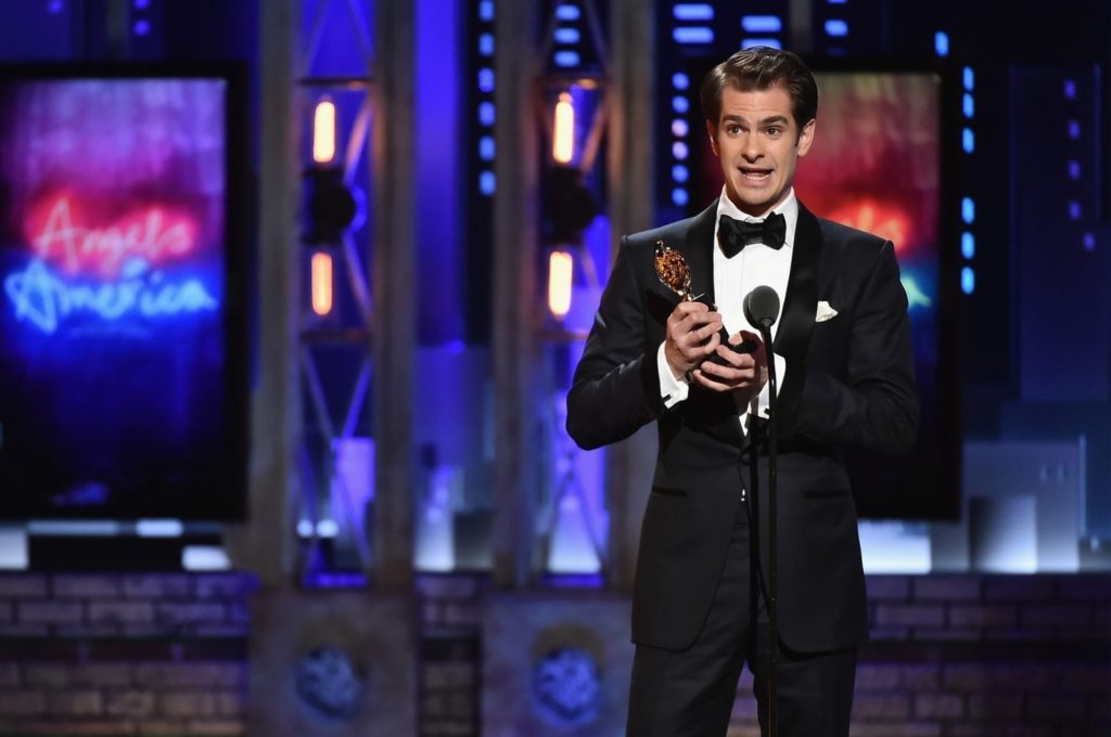 NEW YORK, NY - JUNE 10: Andrew Garfield accepts the Best Performance by an Actor in a Leading Role in a Play for Angels in America onstage during the 72nd Annual Tony Awards at Radio City Music Hall on June 10, 2018 in New York City. (Photo by Theo Wargo/Getty Images for Tony Awards Productions)