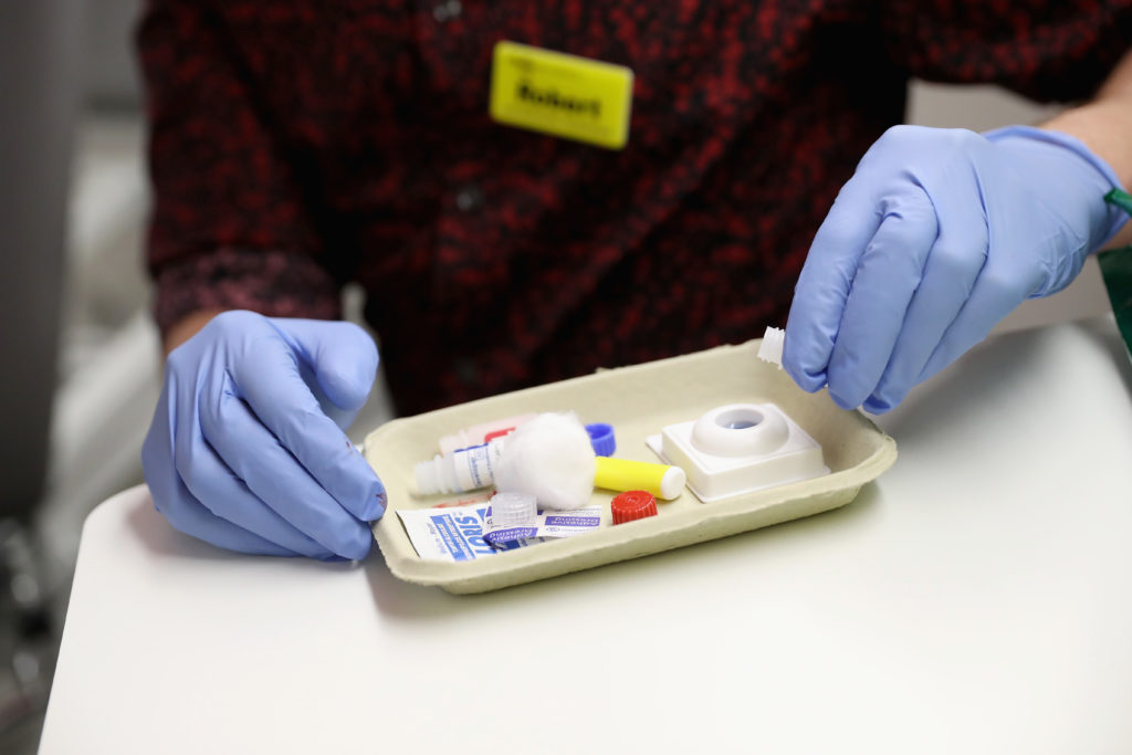 A negative HIV test is shown at Burrell Street Sexual Health Clinic on July 14, 2016 in London, England.