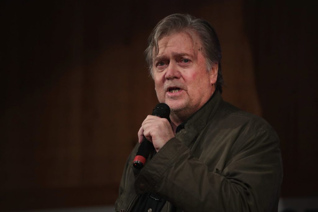 FAIRHOPE, AL - SEPTEMBER 25: Former advisor to President Donald Trump and executive chairman of Breitbart News, Steve Bannon, speaks at a campaign event for Republican candidate for the U.S. Senate in Alabama Roy Moore on September 25, 2017 in Fairhope, Alabama. Moore is running in a primary runoff election against incumbent Luther Strange for the seat vacated when Jeff Sessions was appointed U.S. Attorney General by President Donald Trump. The runoff election is scheduled for September 26. (Photo by Scott Olson/Getty Images)