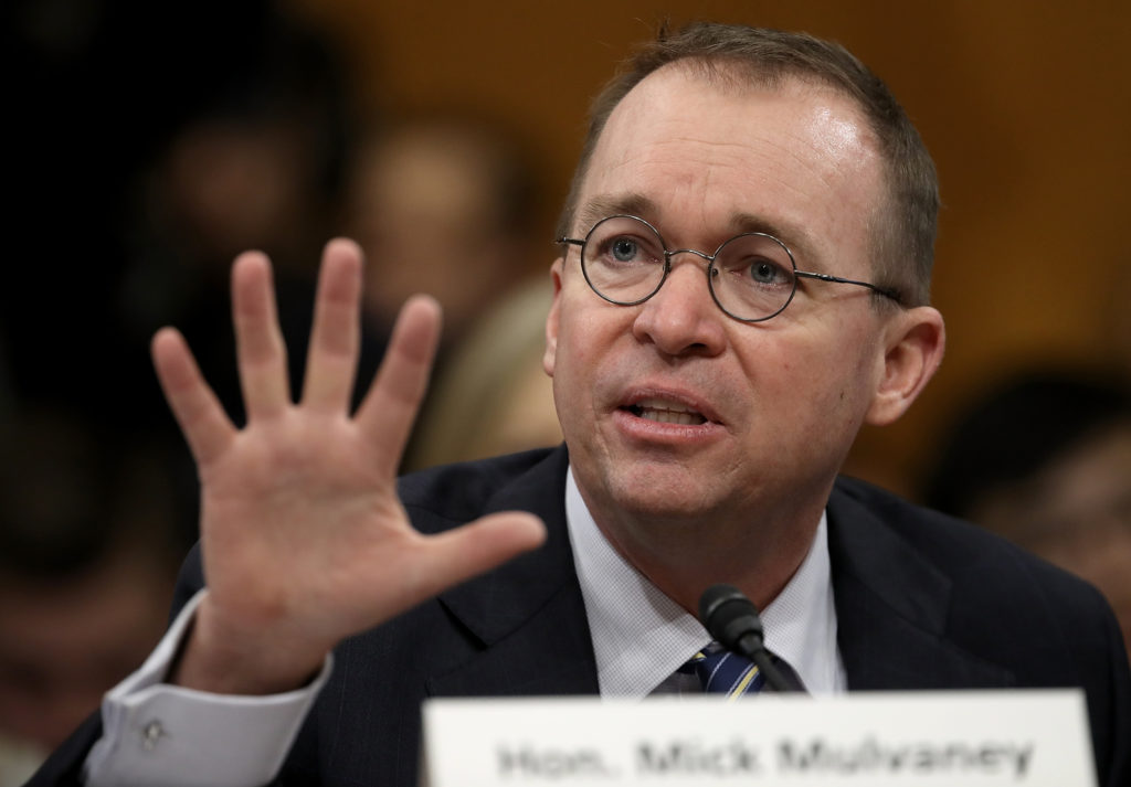 Donald Trump's new chief of staff Mick Mulvaney testifies before the Senate Budget Committee in February 2018 as office of management and budget director