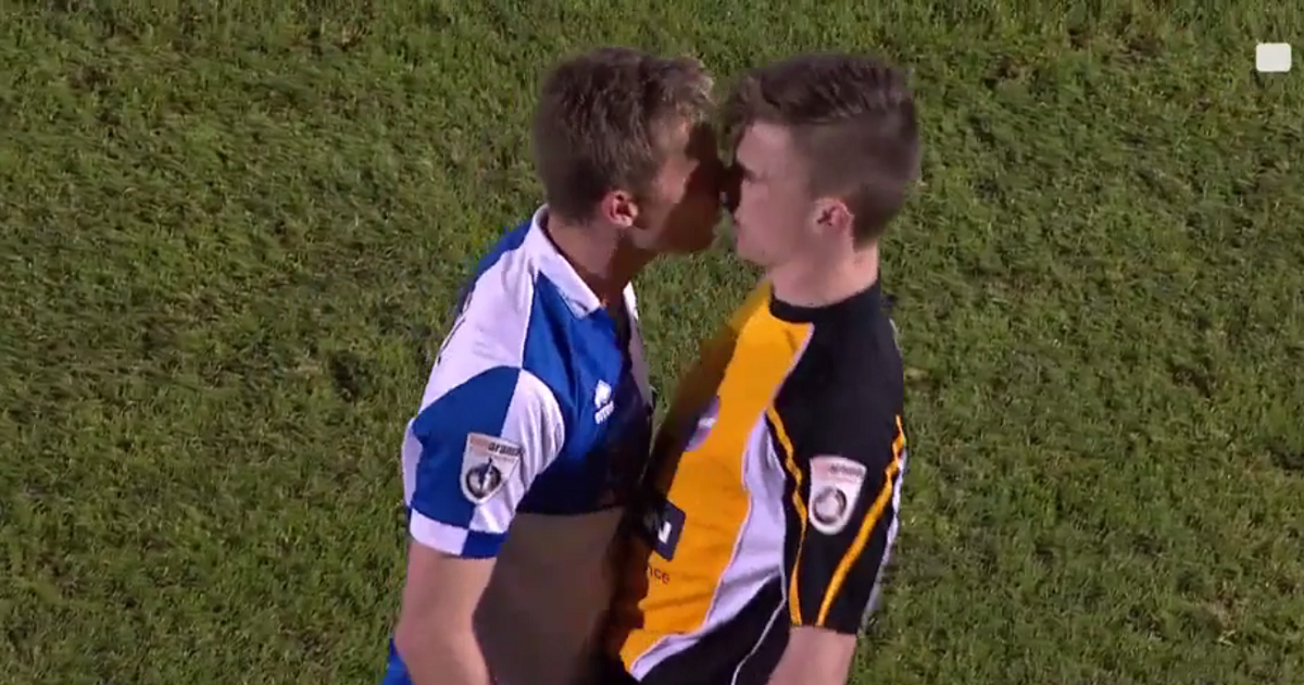 Soccer player kisses opponent on field instead of fighting