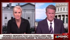 A screenshot from Morning Joe when host Mika Brzezinski called Secretary of State Mike Pompeo a "wannabe dictator's butt boy."