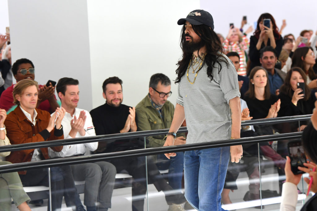 Designer Alessandro Michele acknowledges the crackling applause at the Gucci SS20 show. (Jacopo Raule/Getty Images for Gucci)
