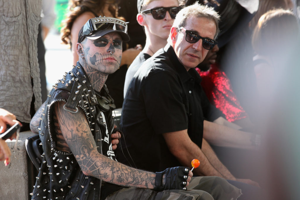 Rick Genest (L) attends the Asher Levine Spring 2013 fashion show during Mercedes-Benz Fashion Week at Pier 81 Studio. (Chelsea Lauren/Getty Images for Asher Levine)