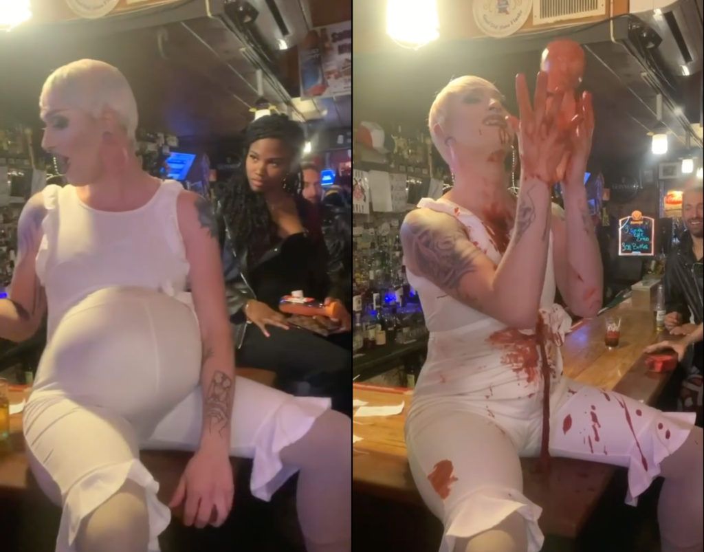 New-York based drag queen Blair Back shocked audiences with their 'zombie cannibal performance'. (Screen-grab via Instagram)