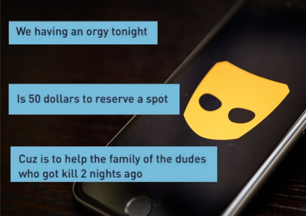A guy on Grindr was asked to be a part of what Twitter users have dubbed a "charity orgy", and users are losing their collective minds. (Leon Neal/Getty Images/Twitter)