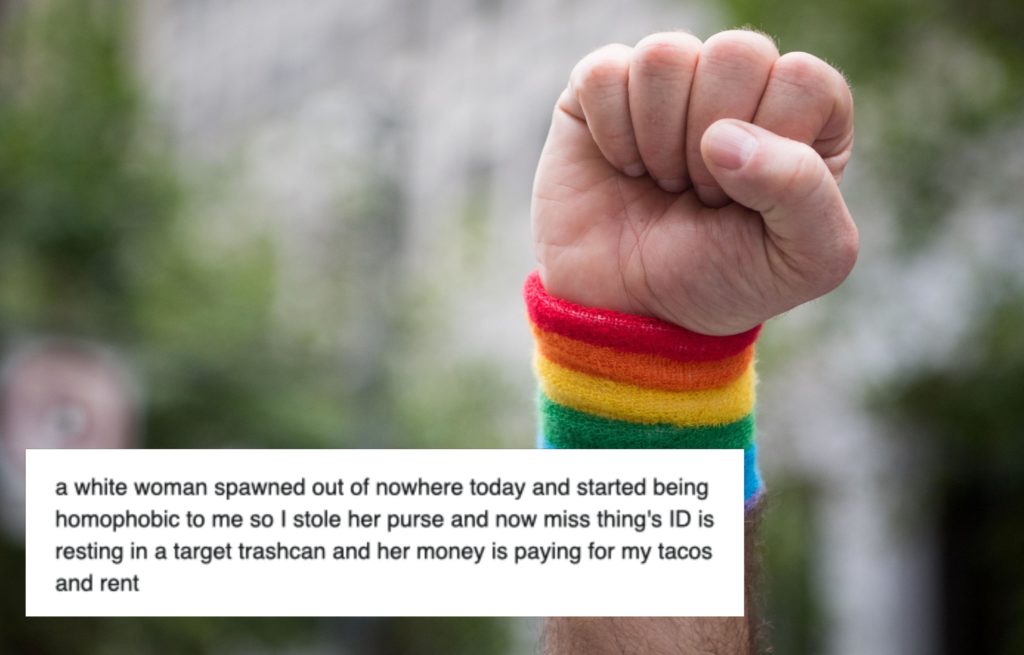 A queer woman responded to an alleged homophobe in a way that Twitter can't agree on. (JOSH EDELSON/AFP via Getty Images)