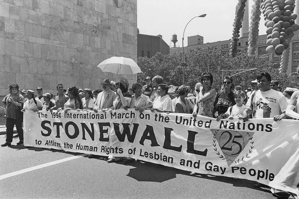 A march to commemorate the 25th anniversary of the Stonewall Riots, New York City, USA, 26th June 1994.