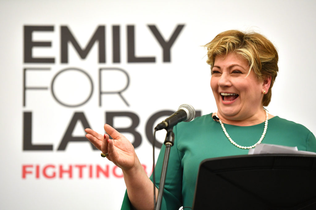 Labour Leadership Contender Emily Thornberry gestures as she speaks on stage during her Leadership Campaign Launch at Guildford Waterside Centre on January 17, 2020. (Leon Neal/Getty Images)