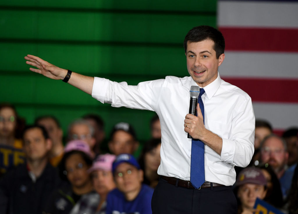 Democratic presidential candidate former South Bend, Indiana Mayor Pete Buttigieg speaks during a rally
