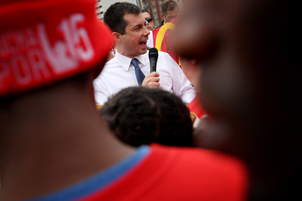 Pete Buttigieg's presence at the rally drew criticism from civil rights activists. (Win McNamee/Getty Images)
