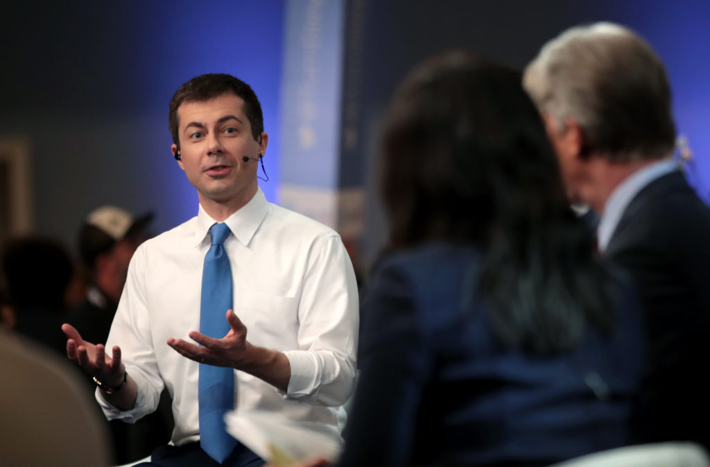 Democratic presidential candidate Pete Buttigieg was grilled by LGBT+ Twitter users for comments made during the Democratic debates. (Scott Olson/Getty Images)