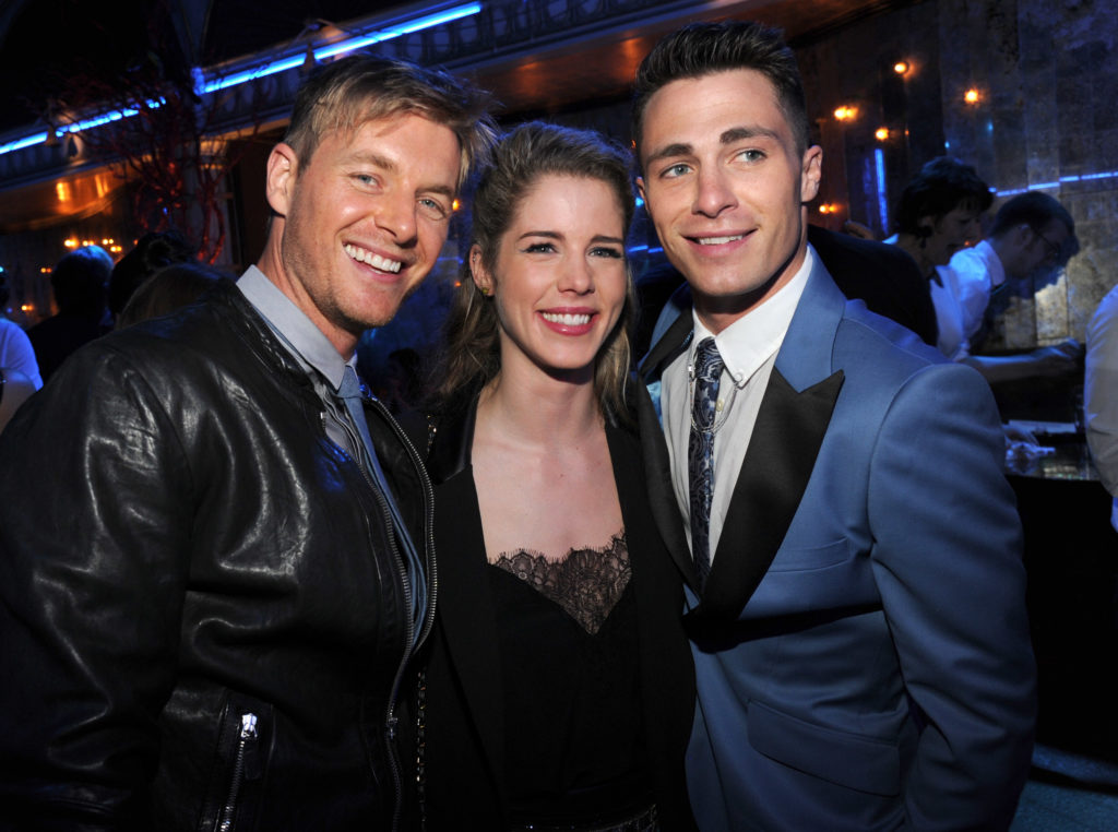 (From L-R) Rick Cosnett, Emily Bett Richards and Colton Haynes. (Kevin Mazur/WireImage)