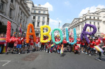 Labour party members walk the parade during Pride In London on July 7, 2018