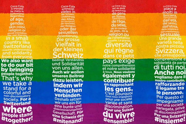 Coca-Cola buys Swiss newspaper covers in solidarity with queer people