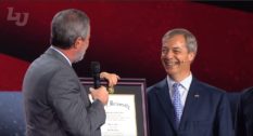 Brexit Party leader Nigel Farage was awarded an honorary doctorate by Liberty University