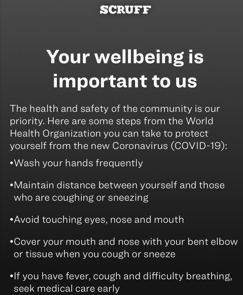Scruff has issued a coronavirus warning to users